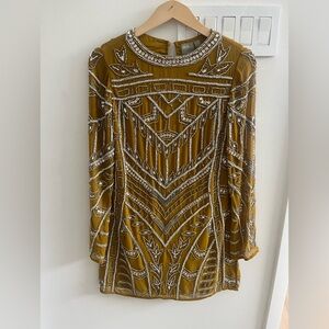 ASOS Gold Embellished Long Sleeve Dress